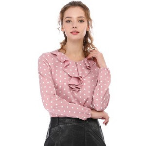 Allegra K Women's 1950s Vintage Ruffle Neck Long Sleeve Dots Chiffon Blouse - 1 of 4