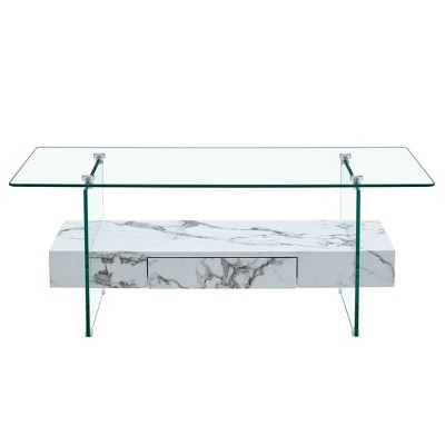 Vynxaria Modern Two-Tier Coffee Tables with Marble Texture