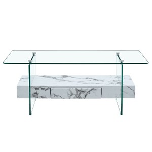 Vynxaria Modern Two-Tier Coffee Tables with Marble Texture - 1 of 4