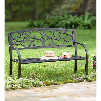 Black Cast Iron and Steel Tree of Life Garden Bench