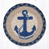 Earth Rugs Large Round Coaster – Navy Anchor Design in Braided Jute, 7"x7" Nautical Coastal Table Accent - 2 of 3