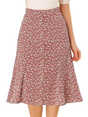 INSPIRE CHIC Women's Print Floral Peasant Elastic Waist A-Line Midi Skirts