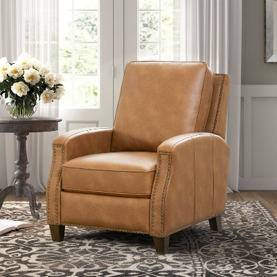 Saddle Brown Faux Leather Push Back Recliner with Nailhead Trim