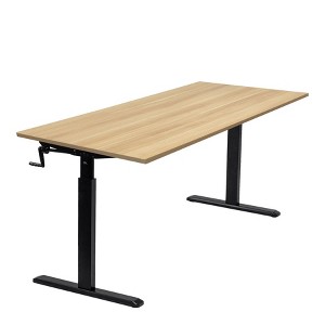 Mount-It! Height Adjustable Hand Crank Sit-Stand Desk with 55" Tabletop | Maple - 1 of 4