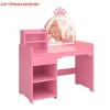 Girls Vanity w/Lights 2 in 1 Princess Makeup Vanity Desk Toddler Vanity Table & Chair Set w/ Open Bookshelf Storage Cabinet - 3 of 4