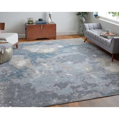 Gray and Blue Abstract Rectangular Cotton Area Rug