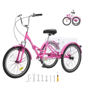 VEVOR Folding Adult Tricycle, 26-Inch Adult Folding Trikes, Carbon Steel 3 Wheel Cruiser Bike with Large Basket & Adjustable Seat - 1 of 4