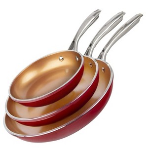 Gotham Steel 3 Pack Nonstick Red Fry Pan Set - 8'' 10'' and 12'' - 1 of 4