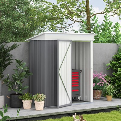 Gray Metal Outdoor Storage Shed with Shelving