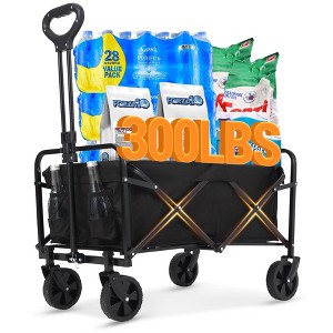 300LBS Foldable Wagon Cart with All-Terrain Wheels and Drink Holders; Heavy-Duty Collapsible Utility Cart for Beach, Gardening, and Shopping. - 1 of 4