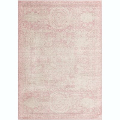 Pink and Ivory Geometric Rectangular Area Rug 8' x 11'