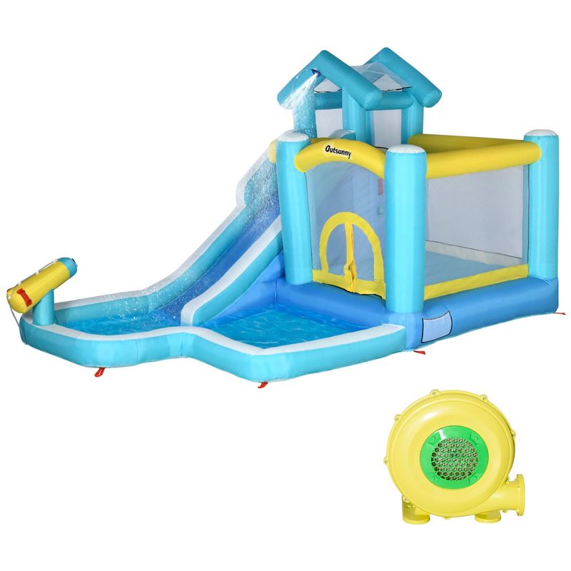 Outsunny 5-in-1 Inflatable Water Slide, Kids Castle Bounce House with Slide, Trampoline, Pool, Cannon, Climbing Wall Includes Carry Bag, Ocean Balls, 4 of 7