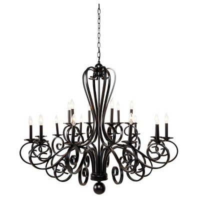 Extra Large Metal Chandelier Pendant Light with Scrolled Arms Black - Olivia & May