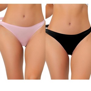 Allegra K Women's Unlined Satin Invisible Bikini Comfortable No-Show Thongs 2 Packs - 1 of 4