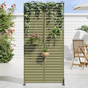 MAYEERTY 72*35in Metal Outdoor Patio Privacy Screen Freestanding Room Divider Partition for Indoor, Gray - 1 of 4