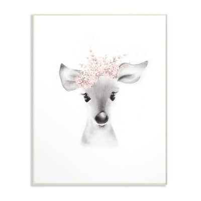 10"x0.5"x15" Sketched Fluffy Deer Flowers Wall Plaque Art - Stupell Industries