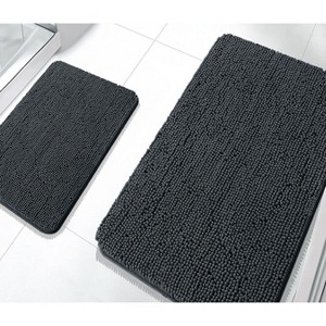 Home Mart Goods 2 Piece Set Charcoal Soft Cozy Plush Chenille Bath Mat Bathroom Rug - 1 of 3