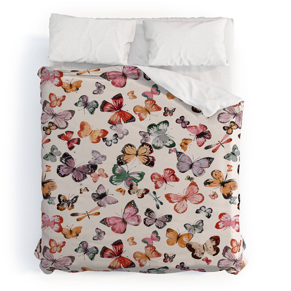 Photos - Bed Linen King Ninola Design Butterflies Wings Countryside 100 Cotton Duvet Set White - Deny Designs: Nature Theme, 3-Piece Bedding