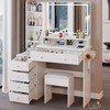YONWAY 3 in 1 Vanity Desk with Mirror, 5 Drawers+Cushioned Stool Vanity Table Set, 2 AC+2 USB Power Station, Hair Dryer Stand, 3-color Switch - 2 of 4