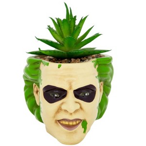 Silver Buffalo Beetlejuice Head 3-Inch Ceramic Mini Planter with Artificial Succulent - 1 of 4