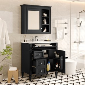 SeaCamel 30" Single Sink Bathroom Vanity - Modern Storage Cabinet with 2 Drawers & Tip-out Drawer - 1 of 4