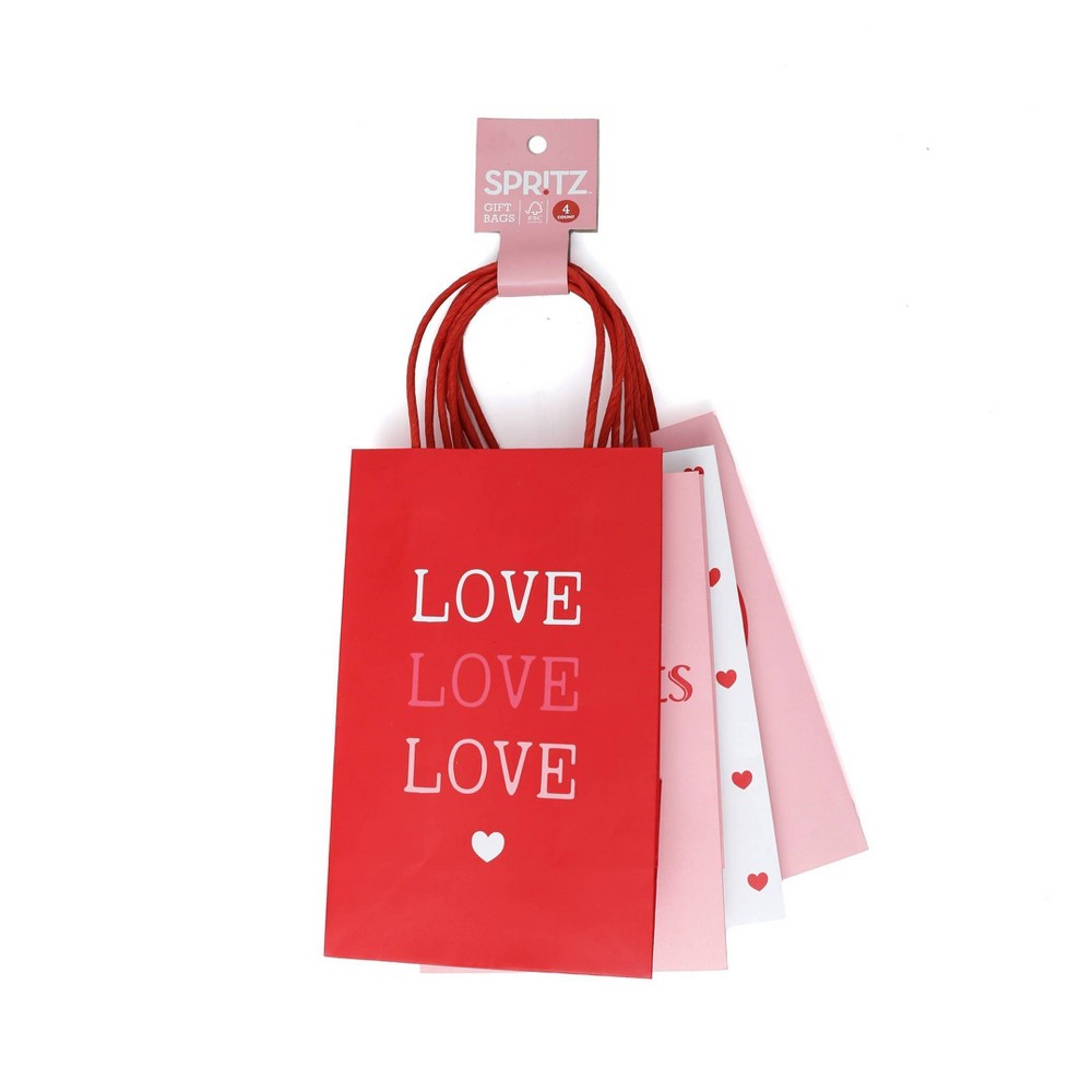 4ct Jr Valentine's Day Gift Bags Red/Pink/White - Spritz