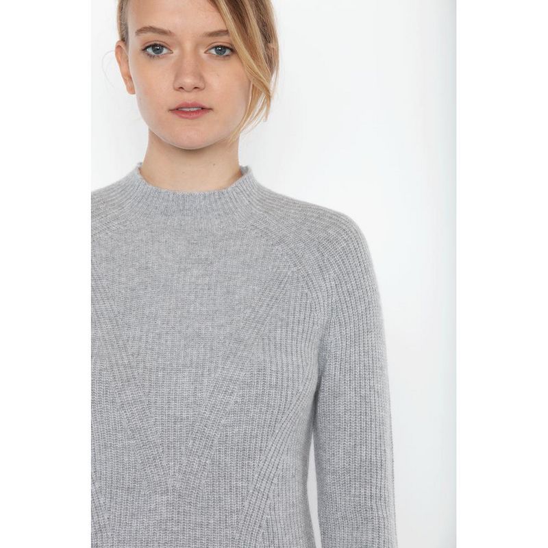 JENNIE LIU Women's 100% Pure Cashmere Long Sleeve Chuncky Rib Funnel Neck Sweater, 2 of 4