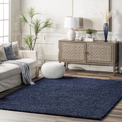 Marleen Plush Solid Blue Shag Rug 2' x 3'