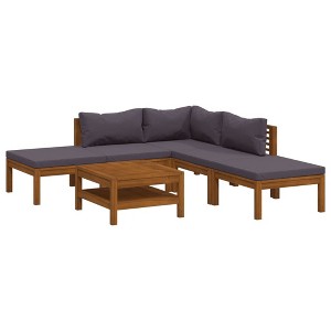 vidaXL Solid Acacia Wood Patio Lounge Set - Dark Gray Cushions, Outdoor Seating with Coffee Table, Weather-Resistant Garden Furniture - 1 of 4