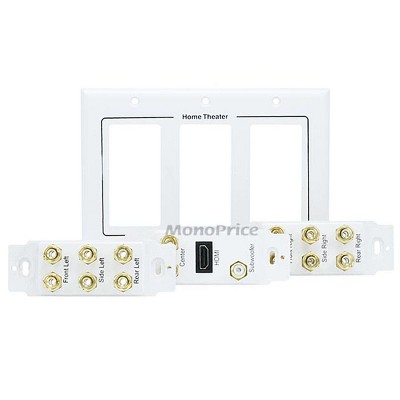 White 3-Gang 7.1 Surround Sound Wall Plate with HDMI and RCA