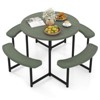 Costway Round Picnic Table Bench Set with 4 Benches Umbrella Hole All Weather Tabletop White/Green/Gray/Black - 2 of 4