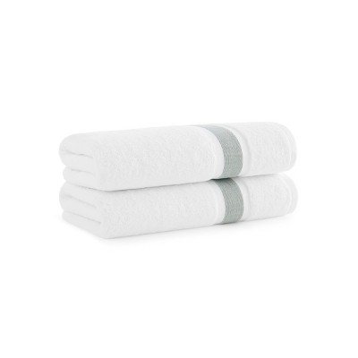 Aston & Arden Aegean Eco-Friendly Bath Towels (2-Pack), 30x60, Recycled Cotton Bathroom Towel, White with Striped Dobby