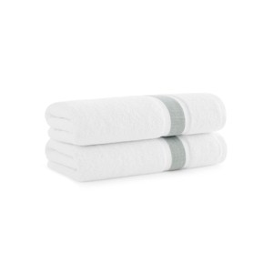Aston & Arden Aegean Eco-Friendly Bath Towels (2-Pack), 30x60, Recycled Cotton Bathroom Towel, White with Striped Dobby - 1 of 4