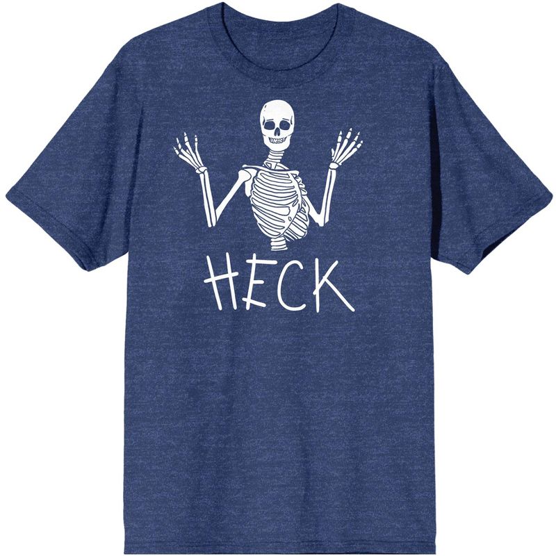 Halloween Half Skeleton "Heck" Men's Navy Blue Heather Graphic Tee, 1 of 4