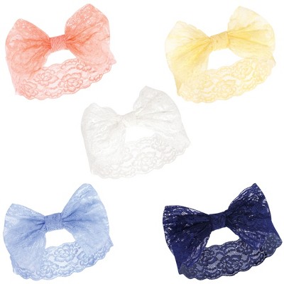 Image of Hudson Baby Infant Girl Headbands 5pk, Periwinkle Yellow, 0-24 Months