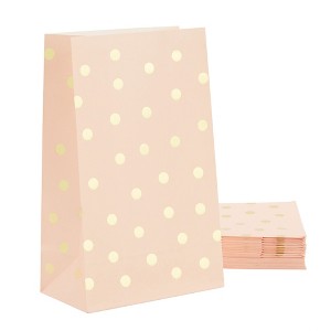 Blue Panda 24 Pack Party Favor Bags for Kids Birthday, Bridal Shower, Wedding, Pink & Gold Polka Dot, 5.5x8.6x3 in - 1 of 4
