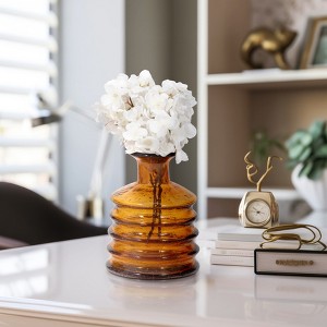 Modern Glass Vase with Ribbed Artistic Design - Contemporary Style for Casual Home or Office Decor - Amber - 1 of 4