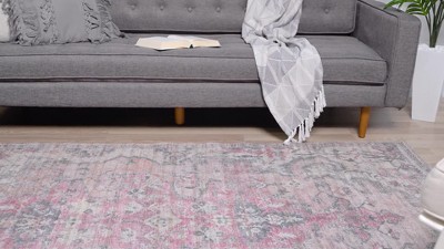 Beige Pink Synthetic Reversible Indoor Runner Rug