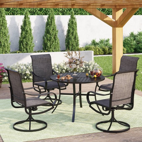 5pc Outdoor Dining Set With Round Steel, Round Outdoor Dining Sets With Swivel Chairs