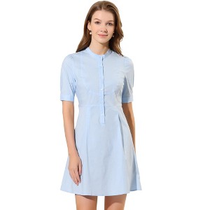 INSPIRE CHIC Women's Half Placket Short Sleeve Belted A-line Dress - 1 of 4