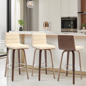Bekrvio 26"/29" Swivel Bar Stools Set of 1/2/3/4, Faux Leather Upholstered Counter Chairs with Wood Legs, Mid-Century Seating for Kitchen Island - 1 of 4