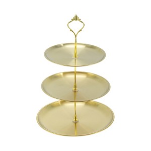 Unique Bargains 3 Tier Round Cup Cake Holder Tower with Tiered Serving Tray for Donut Fruits Stainless Steel - 1 of 4