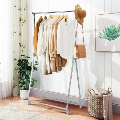 Silver Adjustable Foldable Metal Garment Rack with Wheels