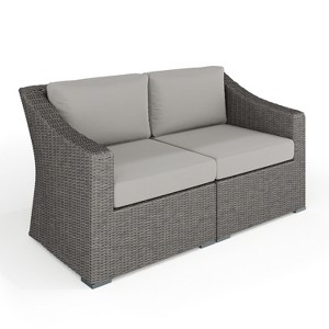 Martha Stewart Bedford Indoor-Outdoor Modular Patio Loveseat in Rattan Wicker with All-Weather Cushions - 1 of 4