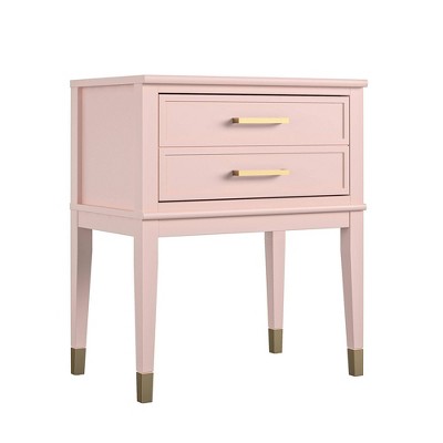 Westerleigh Modern Farmhouse Pink Wood Nightstand with Gold Accents