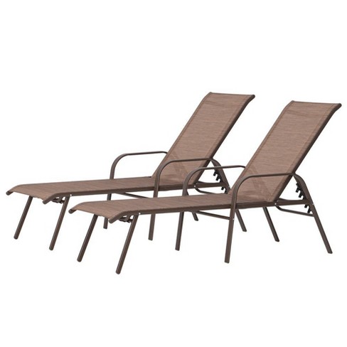 2pc Outdoor Adjustable Chaise Lounge Chairs Brown Crestlive Products Steel Frame Uv Fade resistant Spot Clean Target