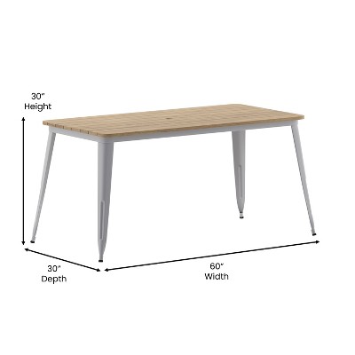 Brown and Silver Poly Resin Top Dining Table with Umbrella Hole