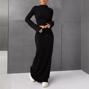 Women's 2 Piece Sets Fall Casual Long Sleeve Crop Tops Pencil Skirt Matching Outfit Fashion Clothing - 1 of 2