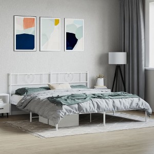 vidaXL Metal Bed Frame with Headboard White 76 in.x79.9 in. King - 1 of 4