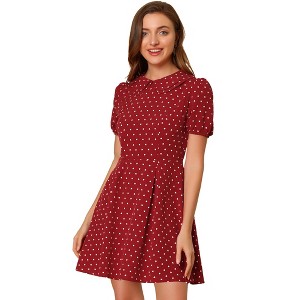 Allegra K Women's Heart Dots Print Short Sleeve A-Line Peter Pan Collar Mini Dress - 1 of 4
